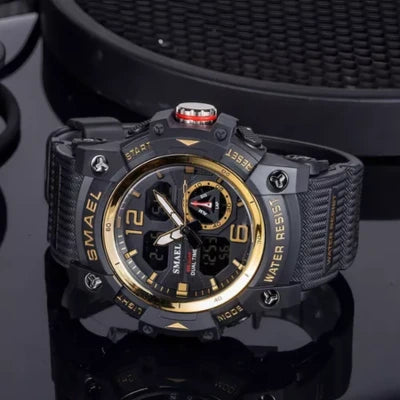 Relógio Masculino Anadigi Preto Dourado