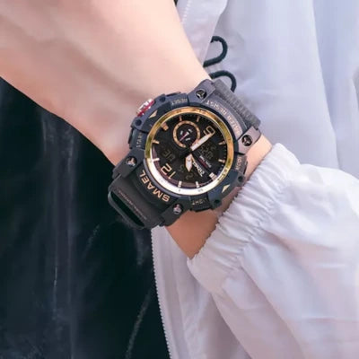 Relógio Masculino Anadigi Preto Dourado