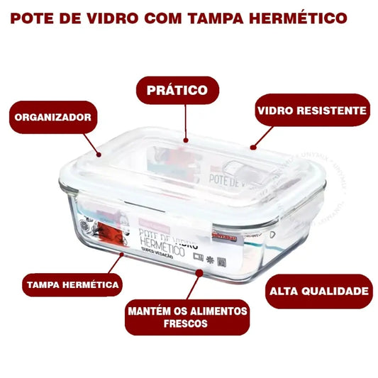 Kit 10 Potes Vidro Hermético Retangular